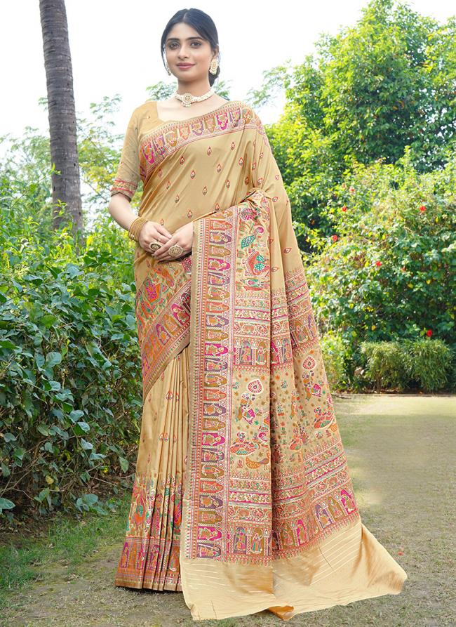 Soft Pure Silk Beige Traditional Wear Weaving Saree